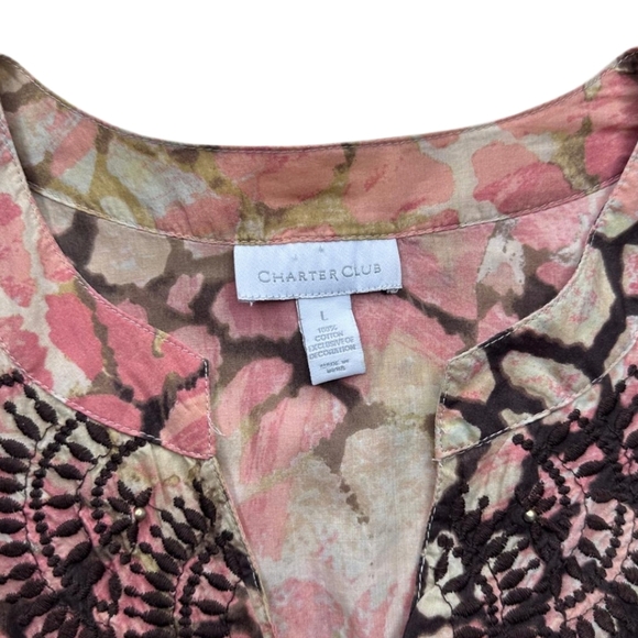 Charter Club Women's Blouse with Long Sleeve Stamped with Design on the front L. - Picture 3 of 9